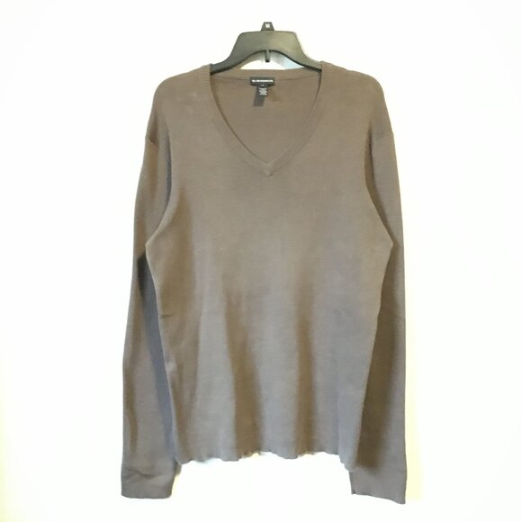 Club Monaco Long Brown Cotton Blend Knit V-Neck Sweater - Picture 3 of 14